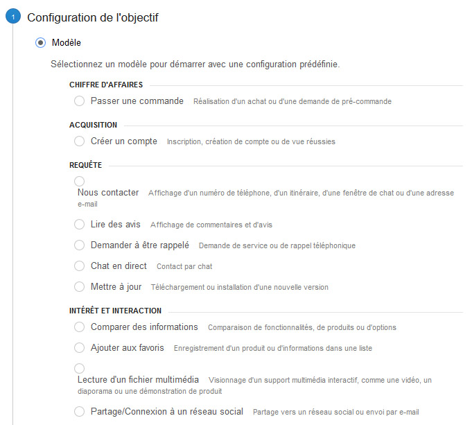 Objectifs types sous Analytics