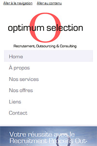 Page d'accueil Optimum Sélection version Smartphone