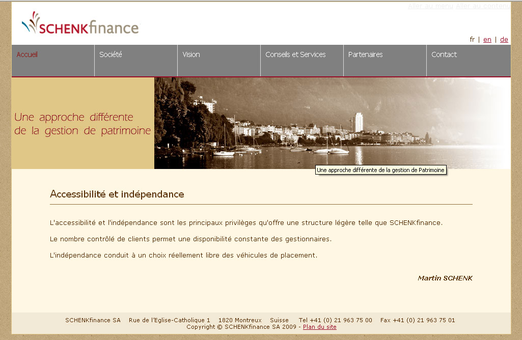 Page d'accueil de SCHENKfinance.ch
